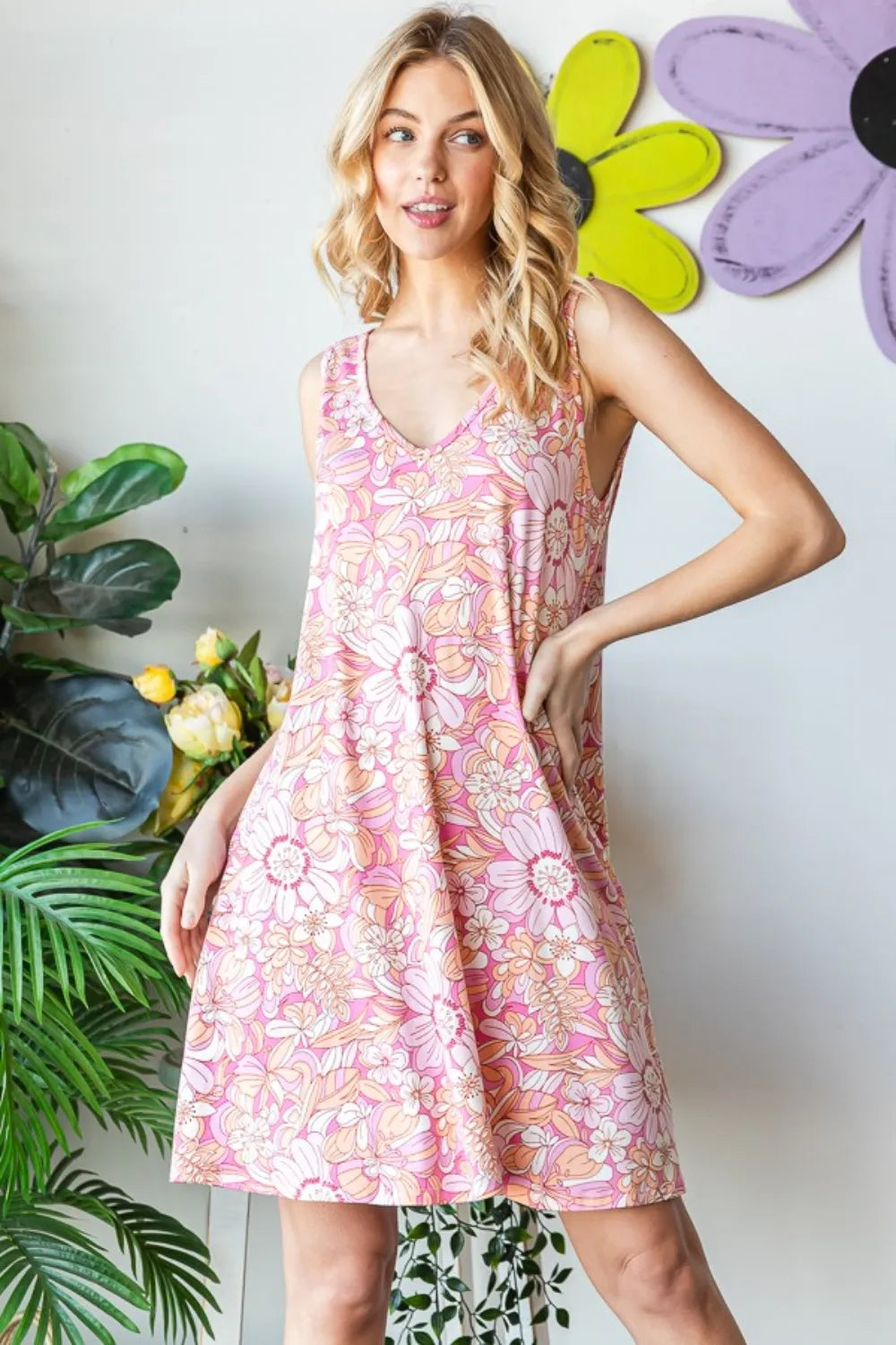 comfortable, sun dress, flower, pattern, pink, women’s clothing