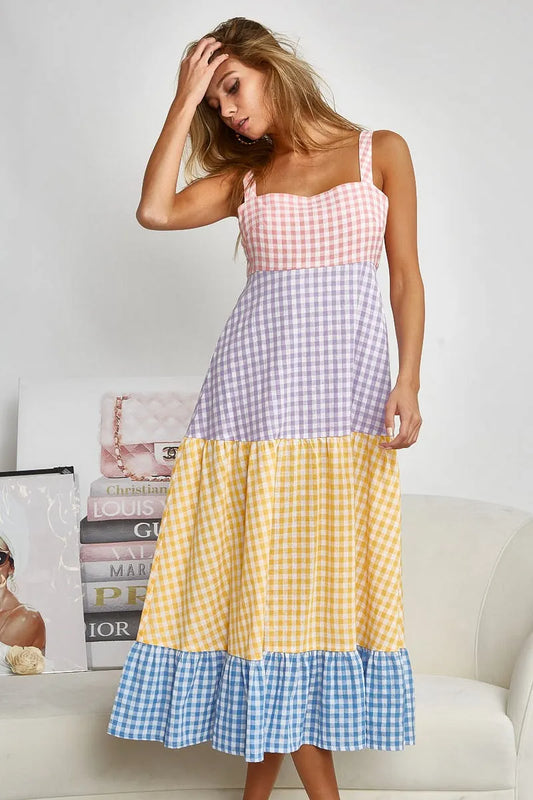 comfortable, multi color, pink, purple, yellow, blue, sun dress, women’s clothing