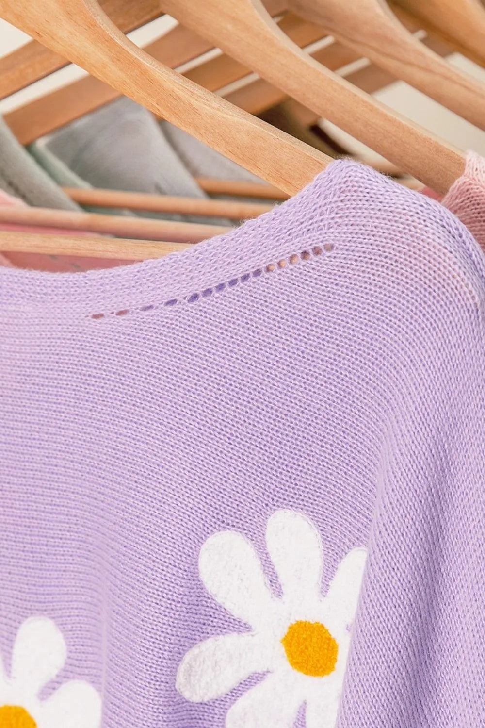 Comfortable, sweater, purple, flower pattern, women’s clothing