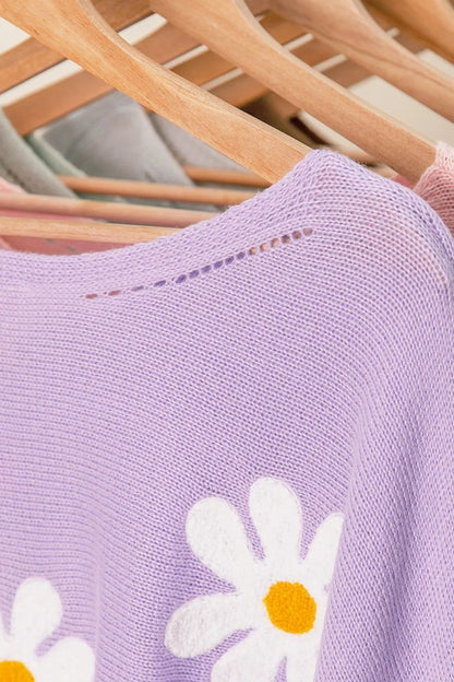 Comfortable, sweater, purple, flower pattern, women’s clothing