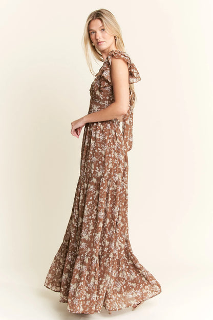 comfortable, sun dress, flower, pattern, brown, women’s clothing