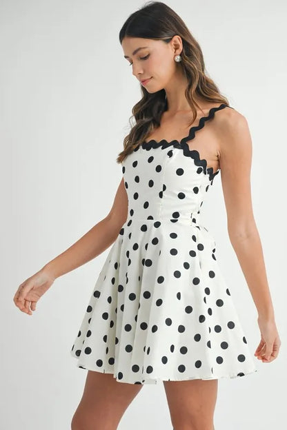 Comfortable, sun dress, black, white, polkadot pattern, women's clothing 