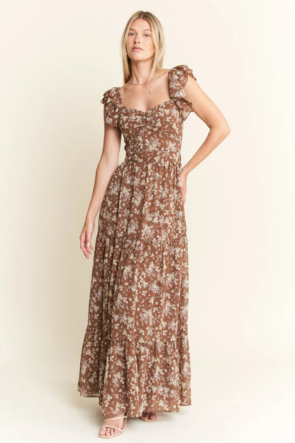 comfortable, sun dress, flower, pattern, brown, women’s clothing