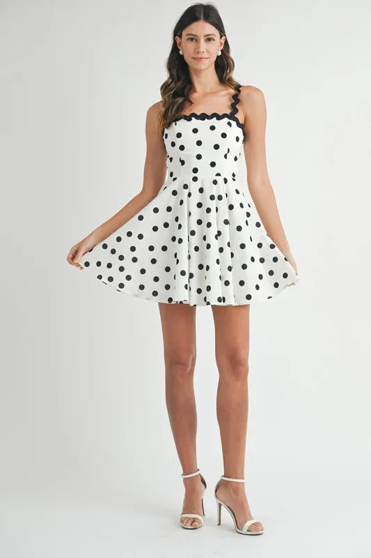 Comfortable, sun dress, black, white, polkadot pattern, women's clothing 