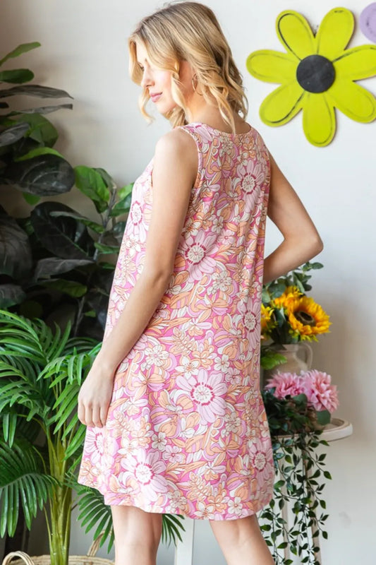 comfortable, sun dress, flower, pattern, pink, women’s clothing