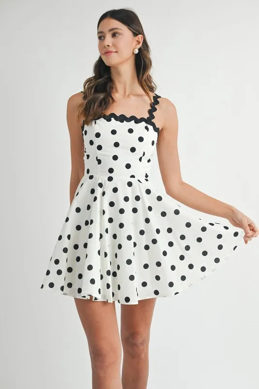 Comfortable, sun dress, black, white, polkadot pattern, women's clothing 