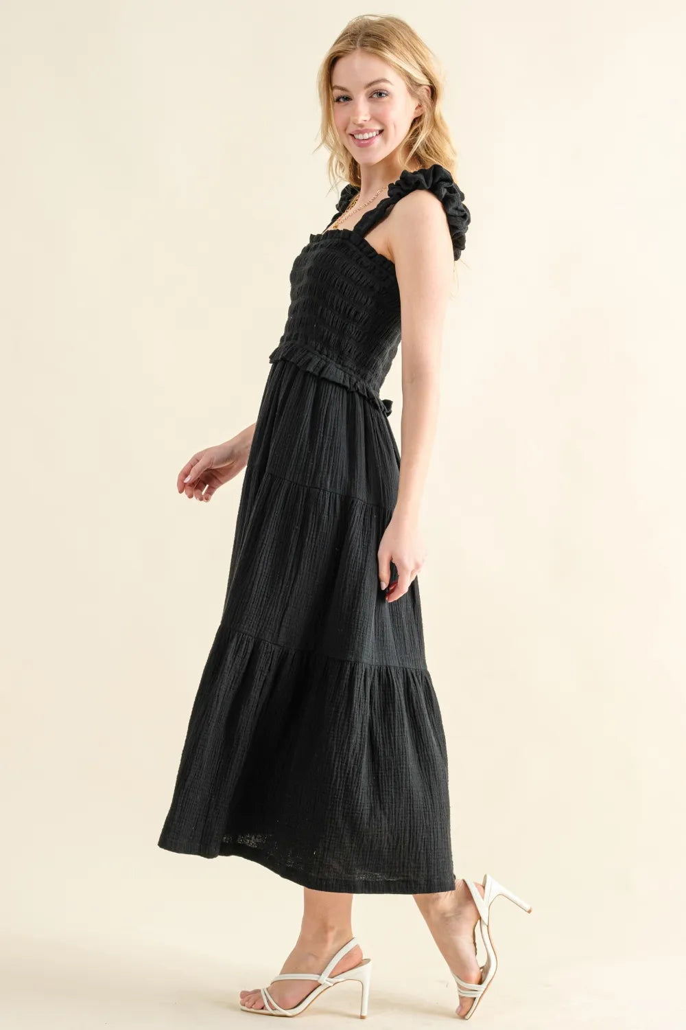 Comfortable, sun dress, black, women's clothing 