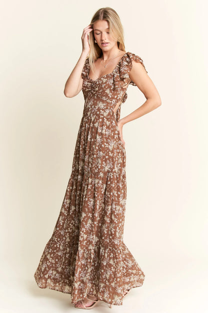 comfortable, sun dress, flower, pattern, brown, women’s clothing