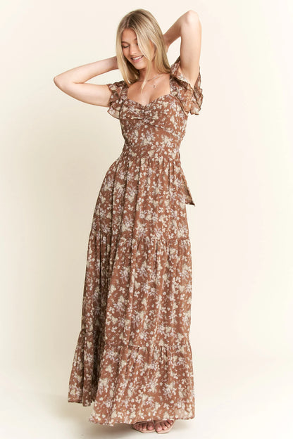 comfortable, sun dress, flower, pattern, brown, women’s clothing