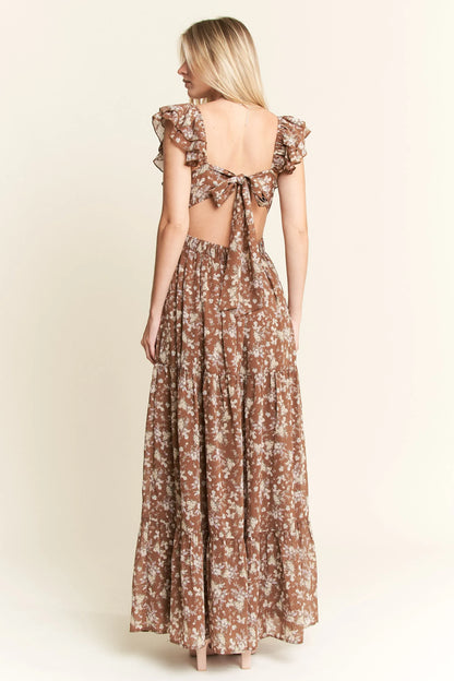 comfortable, sun dress, flower, pattern, brown, women’s clothing