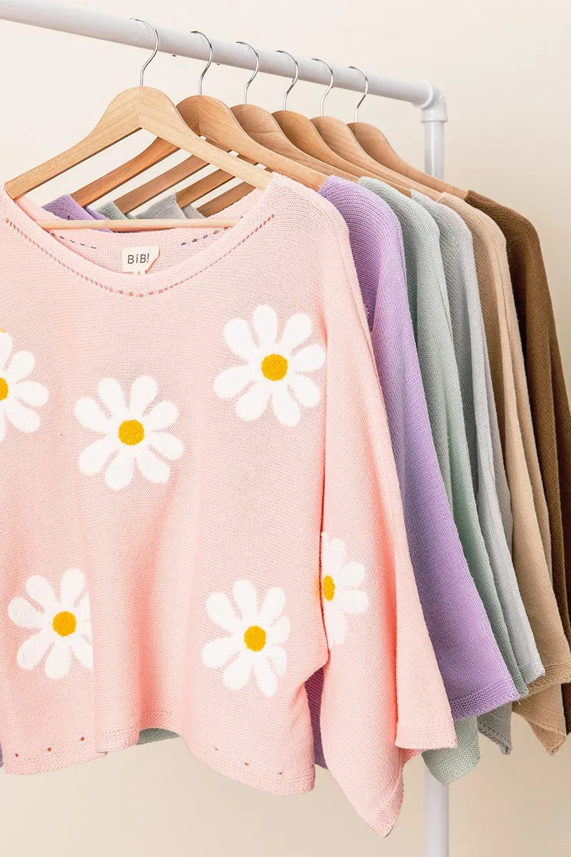 Comfortable, sweater, pink, flower pattern, women’s clothing