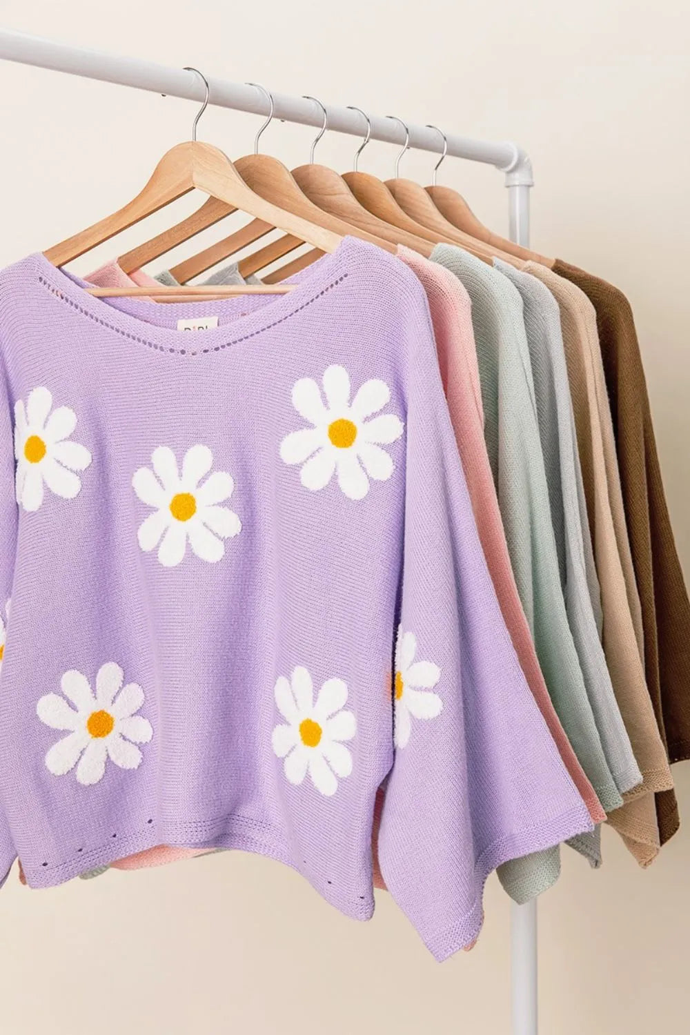 Comfortable, sweater, purple, flower pattern, women’s clothing